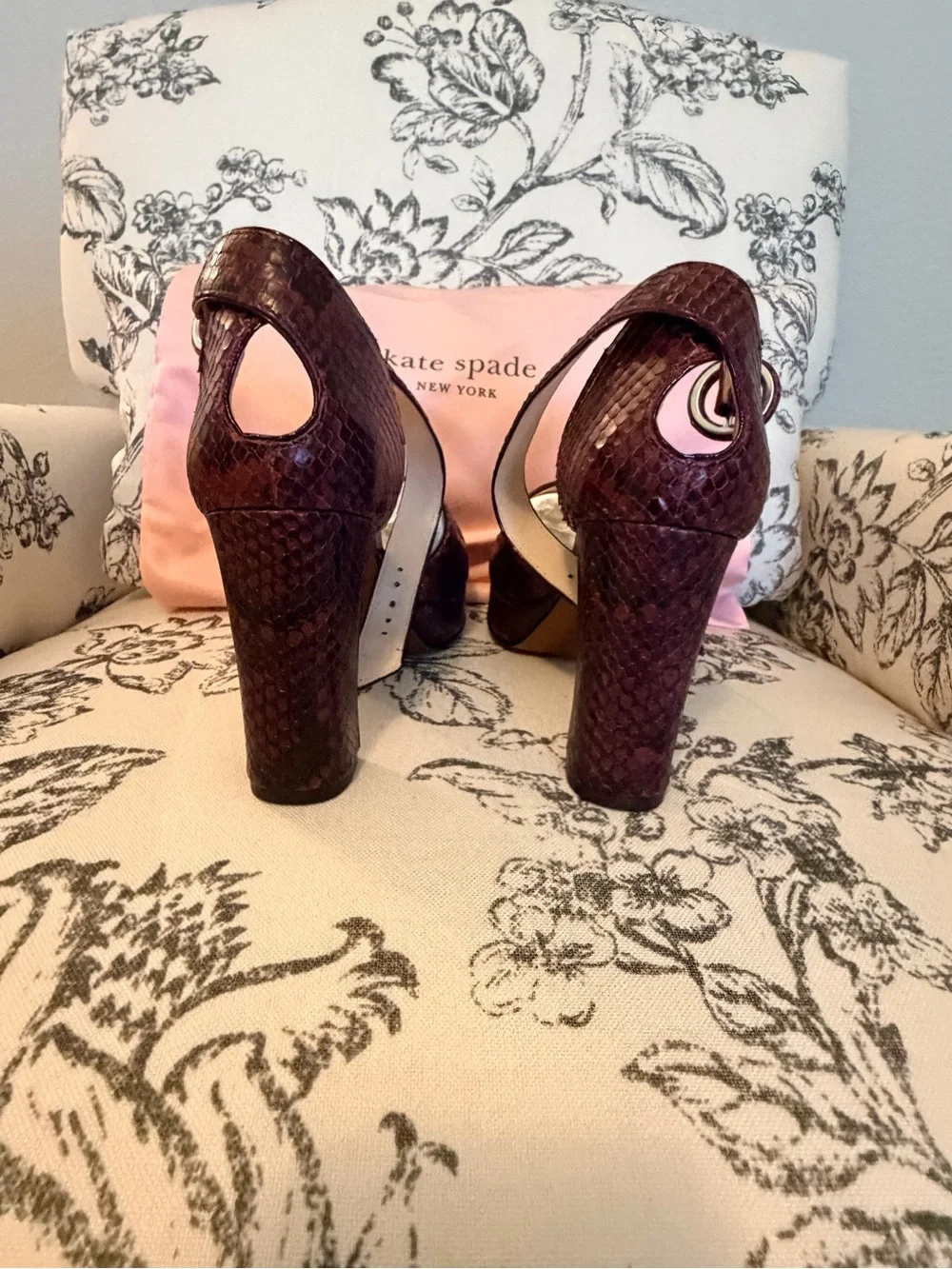 kate spade Snakeskin Peep-Toe Platform Sandals with Ankle Strap